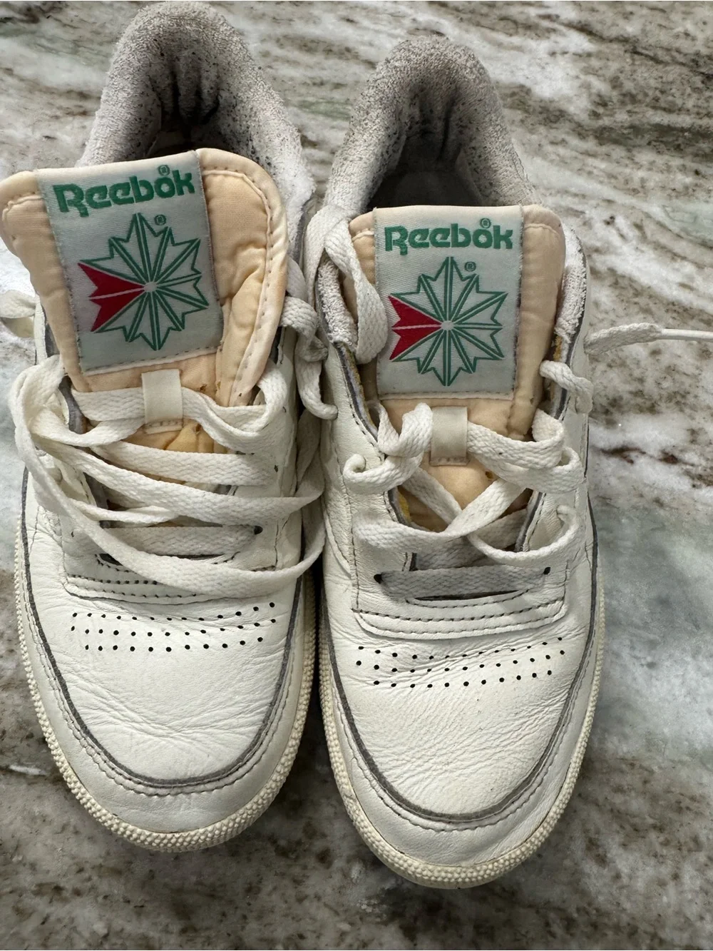 Reebok Men's White Leather with Green & Red Logo Classic C85